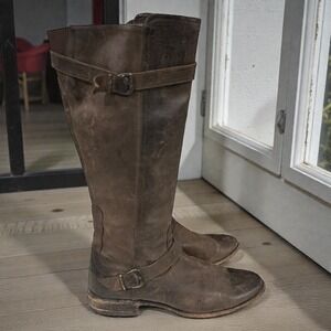 Frye Dorodo Brown Leather Riding Knee High Buckle Strap Tall Engineer Boots 7.5